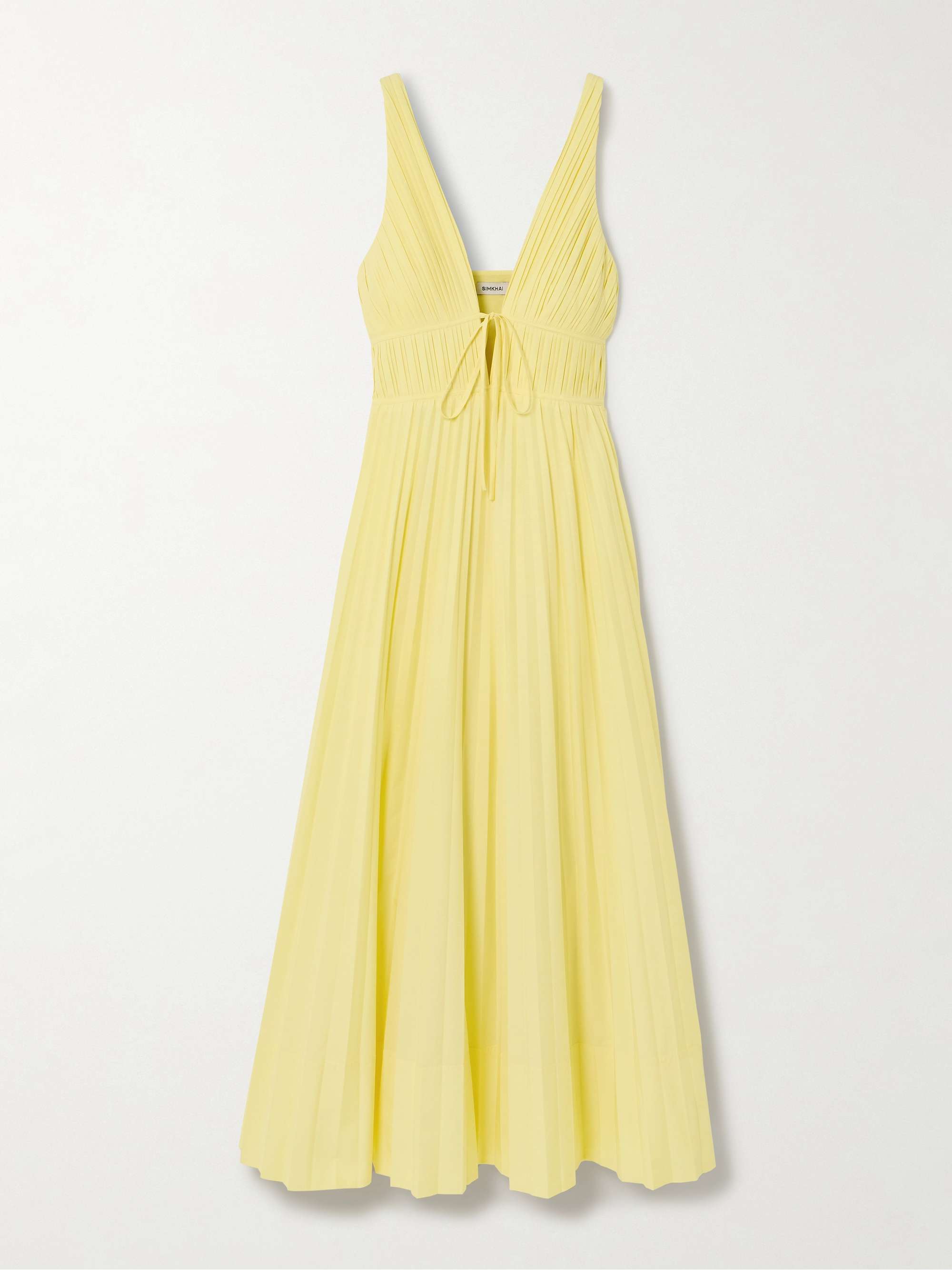 Stephanie bow embellished pleated cotton blend poplin midi dress yellow US00