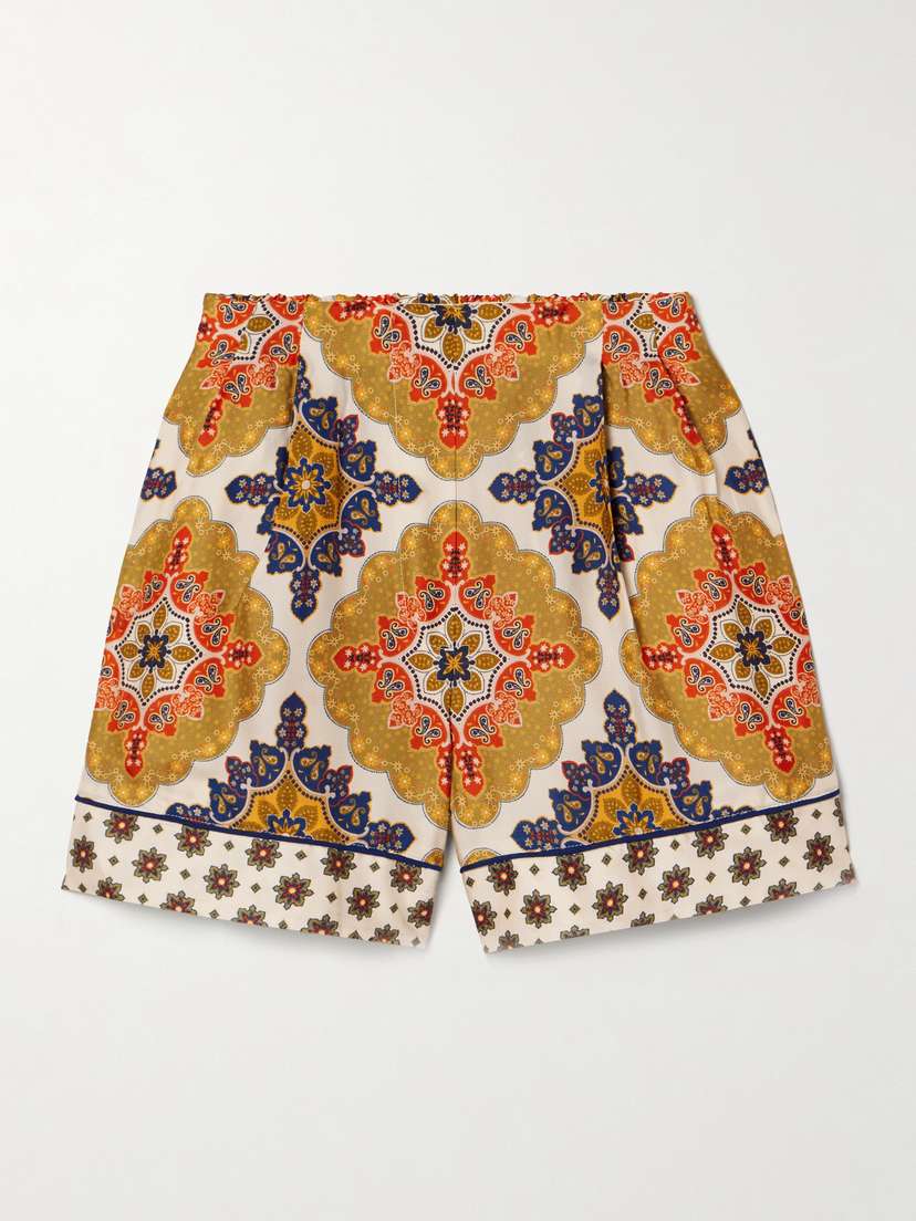 Cara Cara Trish Pleated Printed Satin-twill Shorts