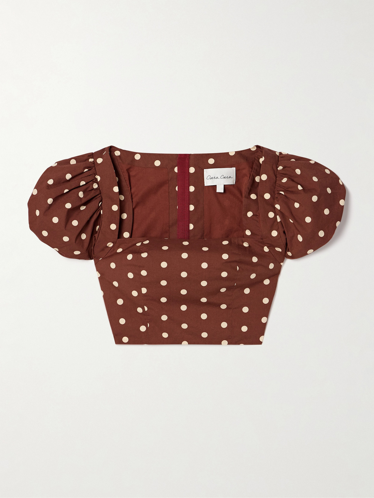 Cara Cara Bridgetown Cropped Polka-dot Cotton-poplin Top In Red