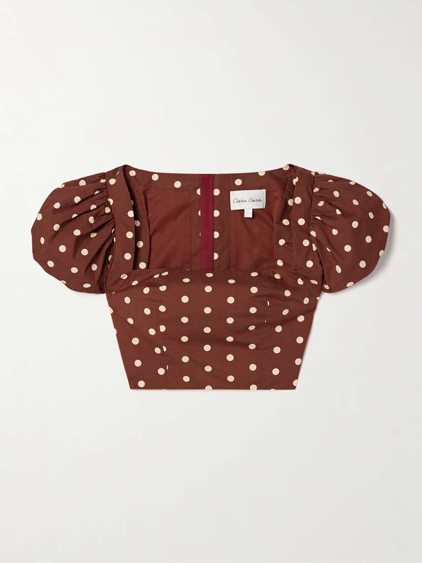 Cara Cara Bridgetown Cropped Polka-dot Cotton-poplin Top