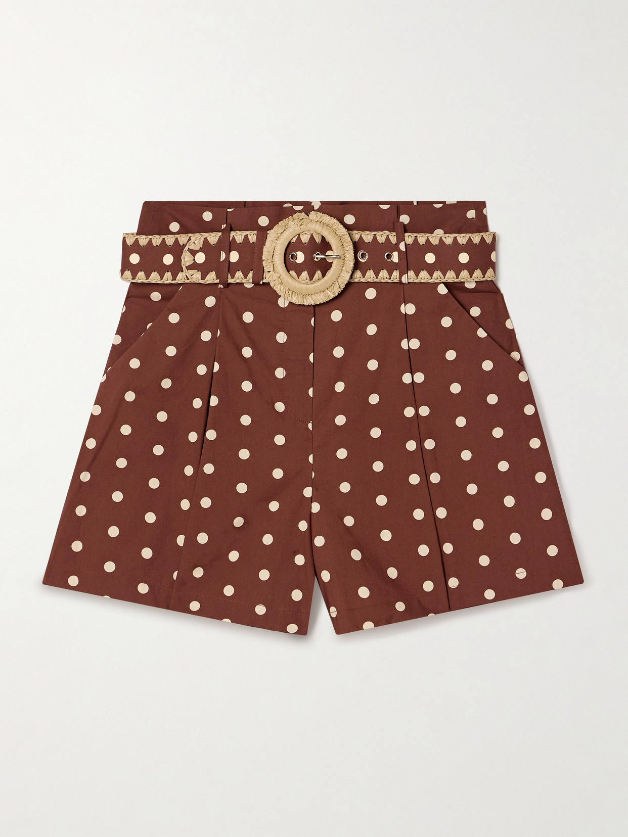 Cara Cara - Palmer Belted Pleated Polka-dot Cotton-poplin Shorts - Red