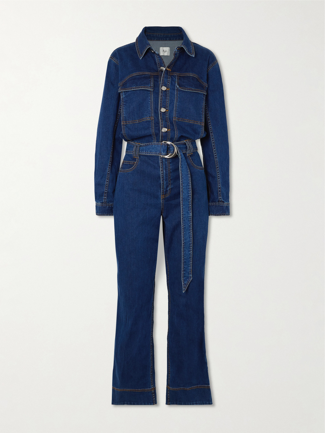 Aje - Neo Belted Denim Jumpsuit - Blue