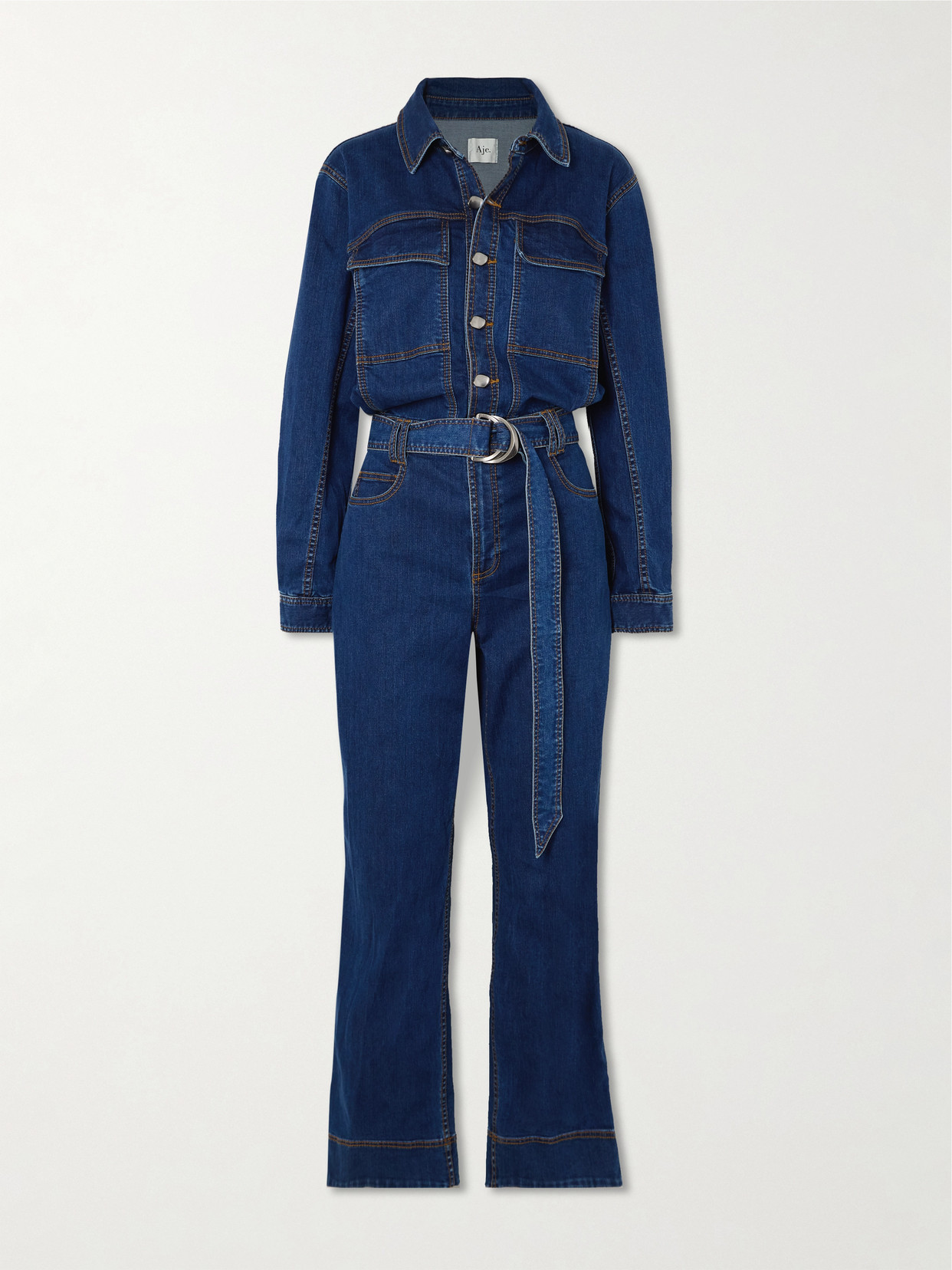 Aje Neo Belted Denim Jumpsuit In Blue