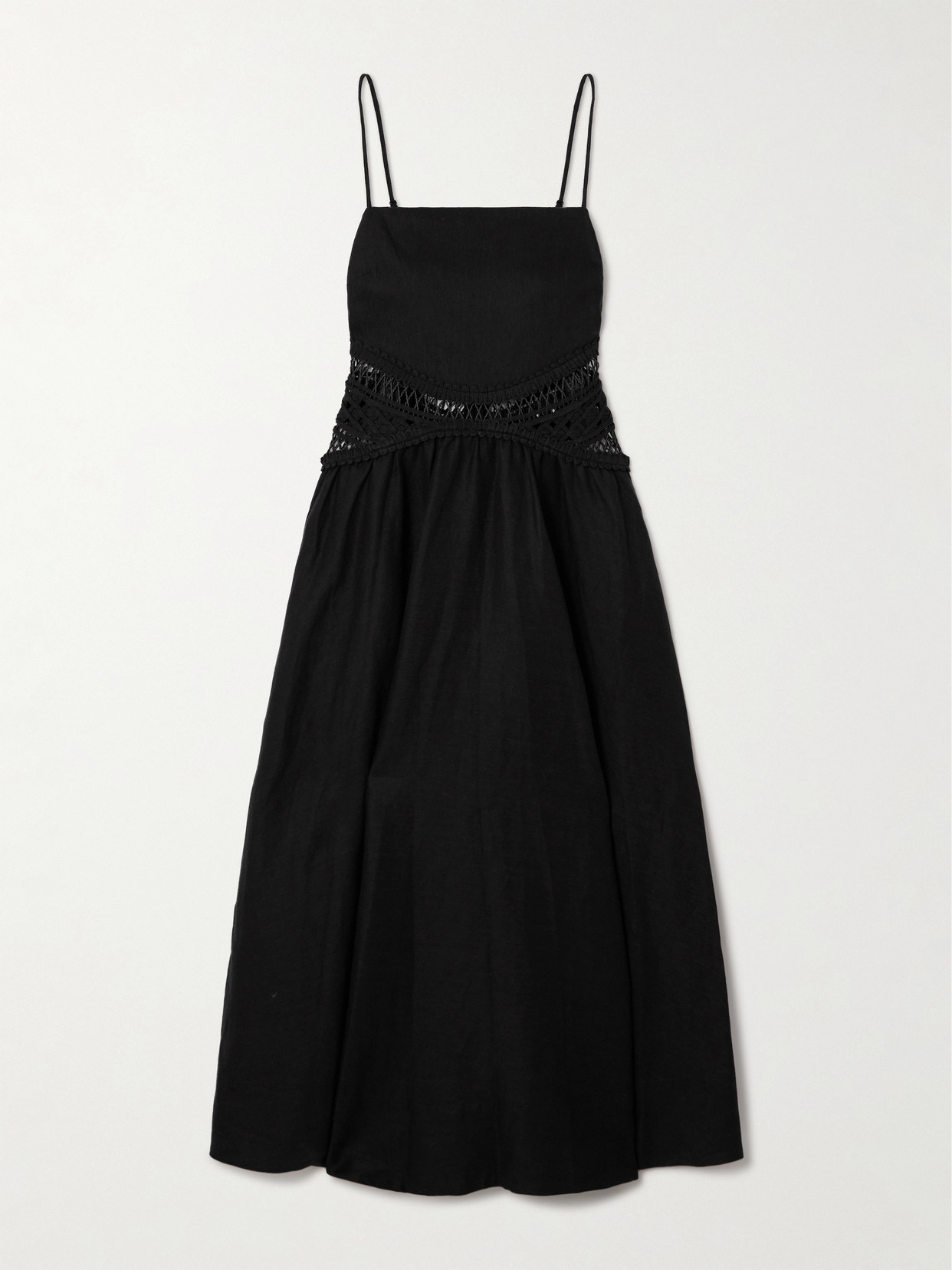SIMKHAI - Malena Embroidered Linen-blend Midi Dress - Black