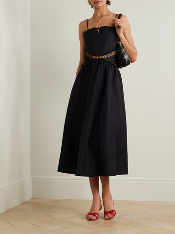 SIMKHAI Malena embroidered linen-blend midi dress