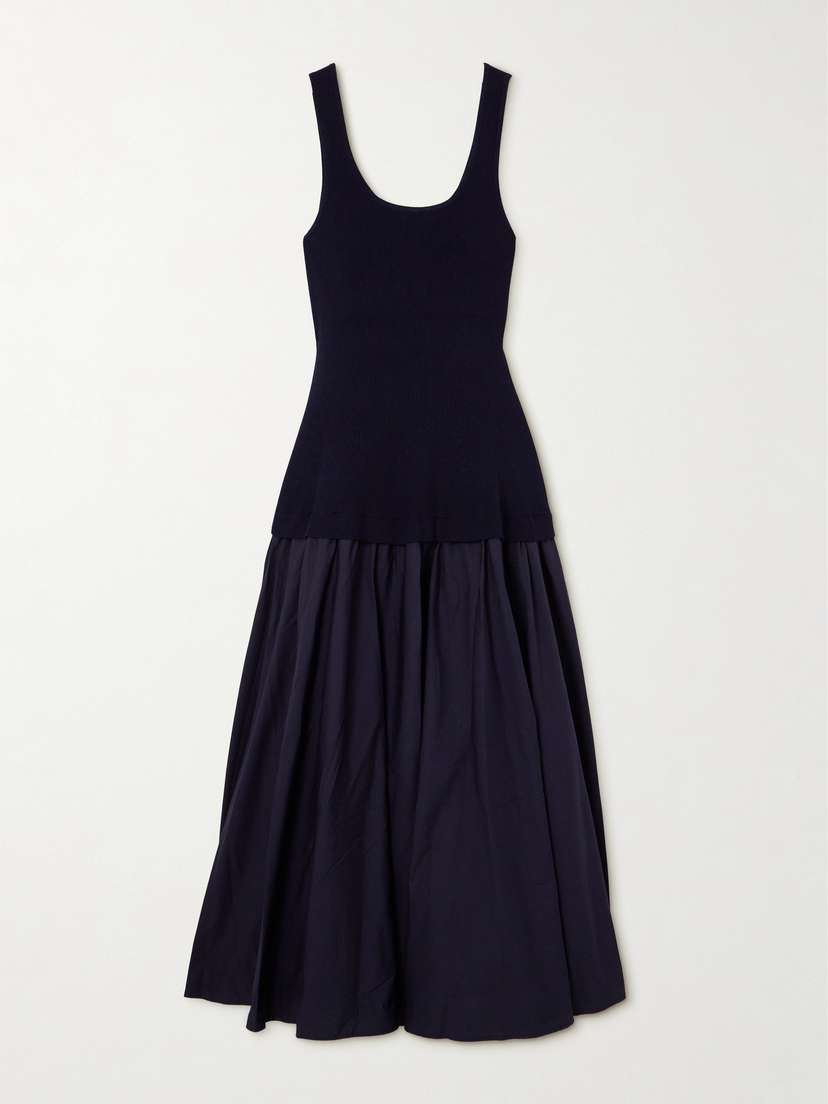 Simkhai Silas Ribbed-knit And Cotton-poplin Midi Dress