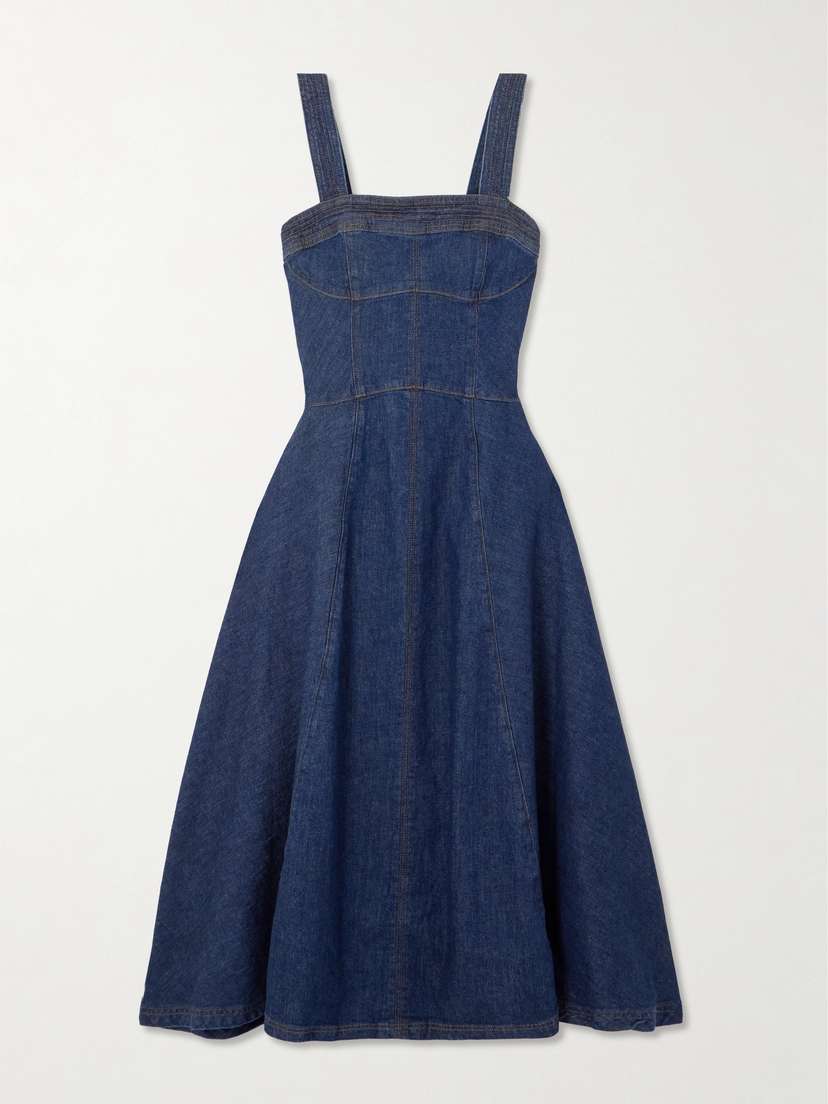 Simkhai Cici Paneled Organic Denim Midi Dress
