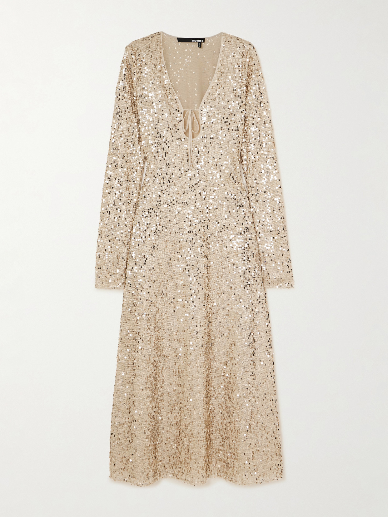 Rotate Birger Christensen Sequined Recycled-tulle Midi Dress In Gold