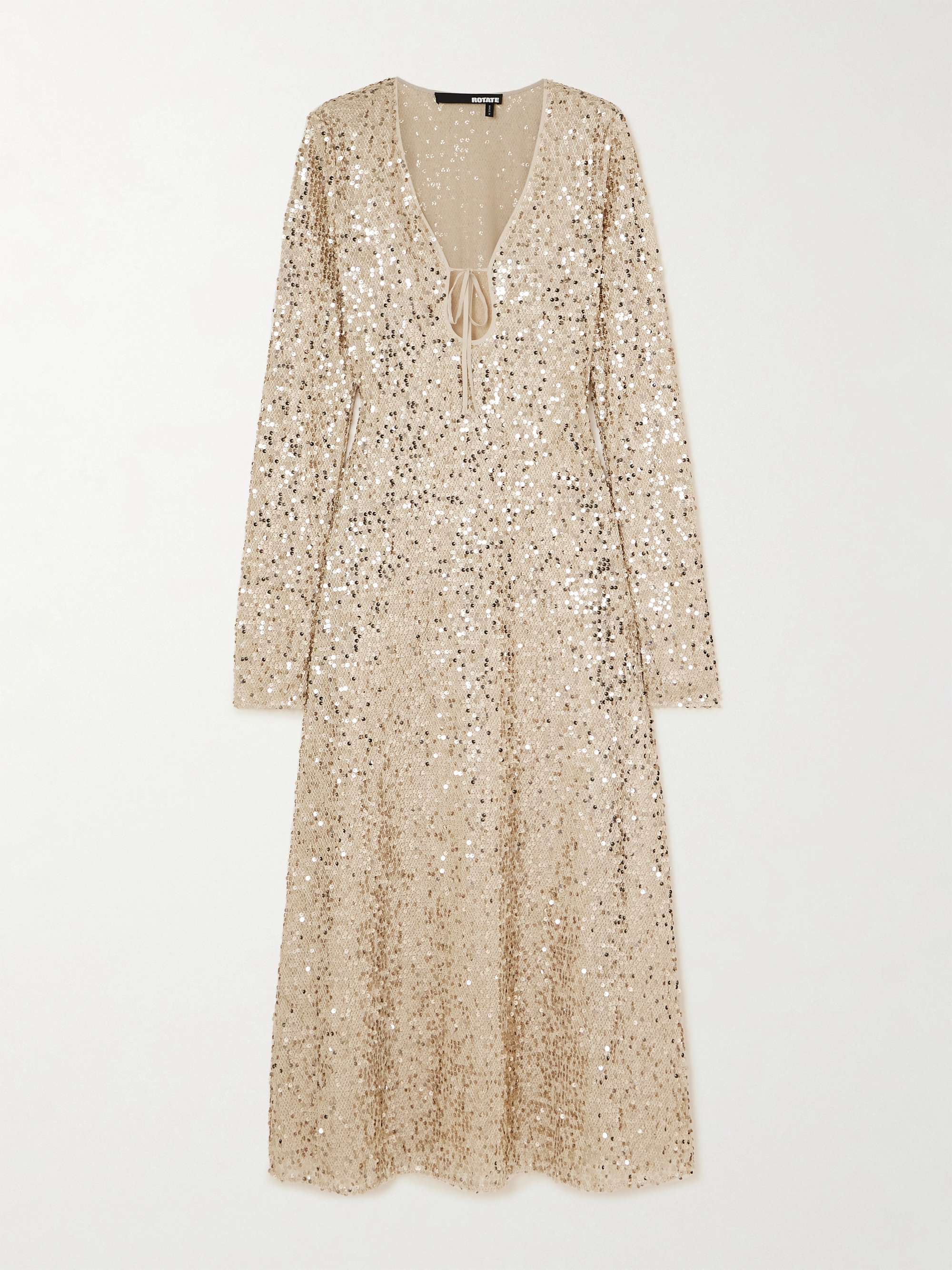 Rotate Birger Christensen Beige Midi Dress with Sequins