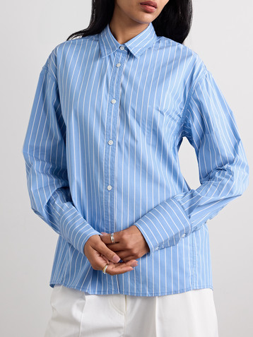 Staud Kelly striped cotton-blend poplin shirt