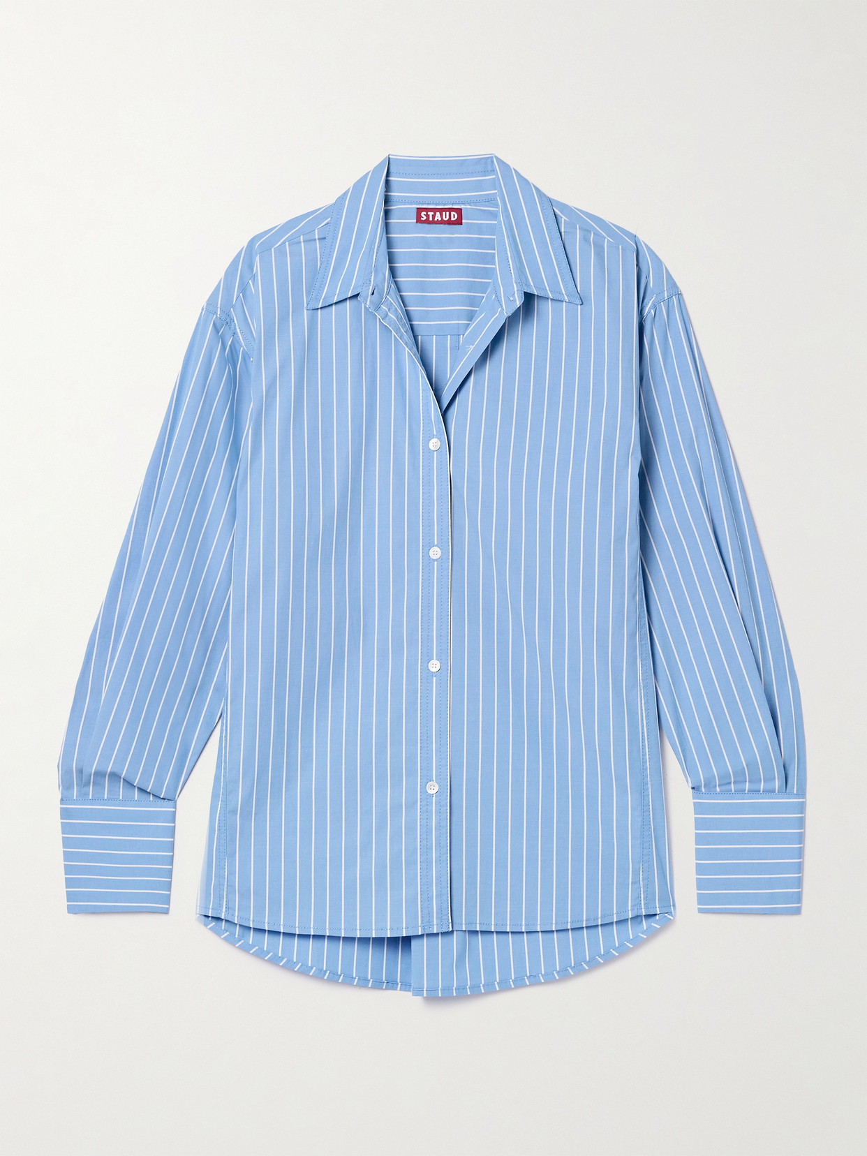 Staud Kelly Striped Cotton-blend Poplin Shirt In Blue