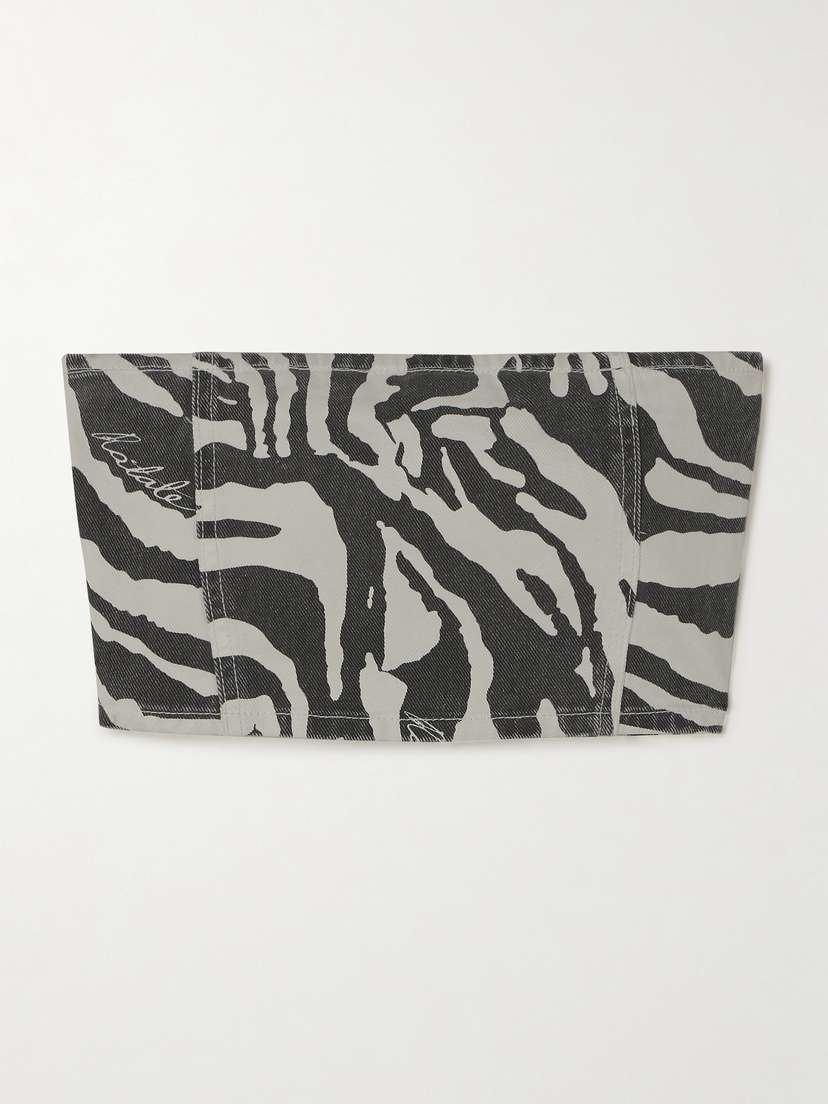 Rotate Birger Christensen Zebra-print Strapless Cropped Organic Denim Top