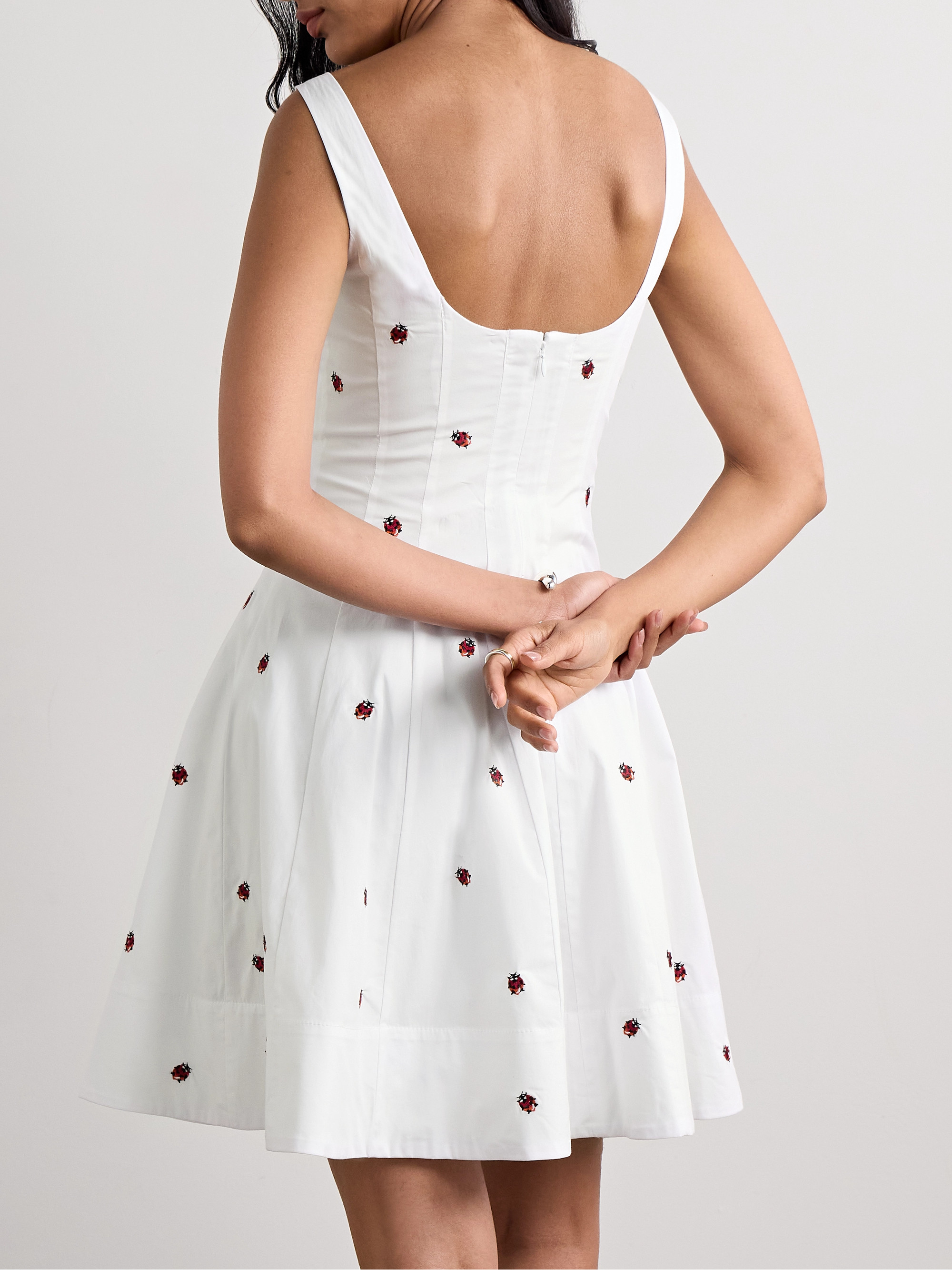 Staud Wells pleated embroidered cotton-blend poplin mini dress thumbnail