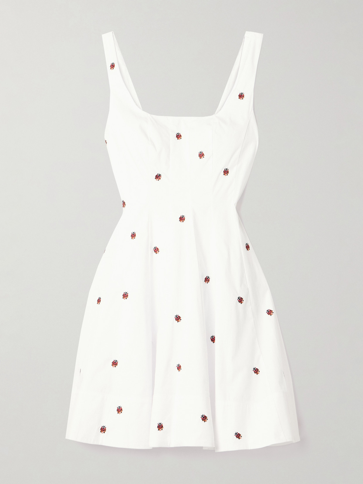 STAUD WELLS PLEATED EMBROIDERED COTTON-BLEND POPLIN MINI DRESS