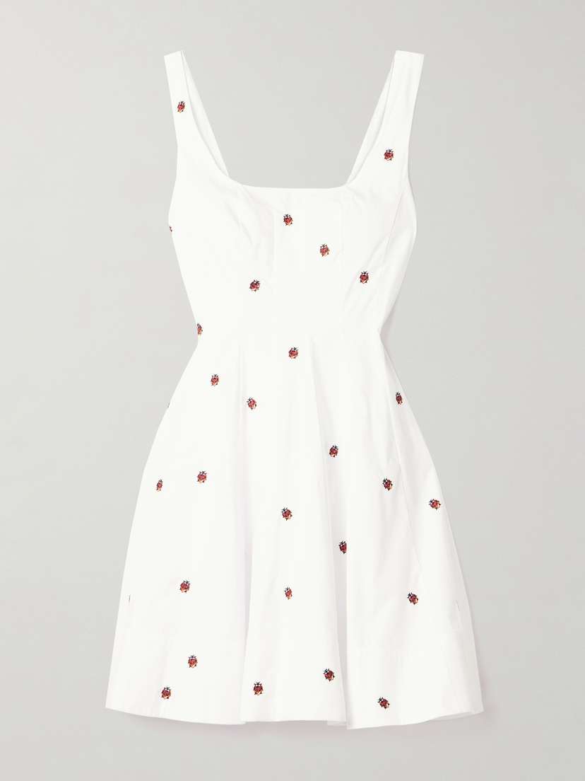 Staud Wells Pleated Embroidered Cotton-blend Poplin Mini Dress