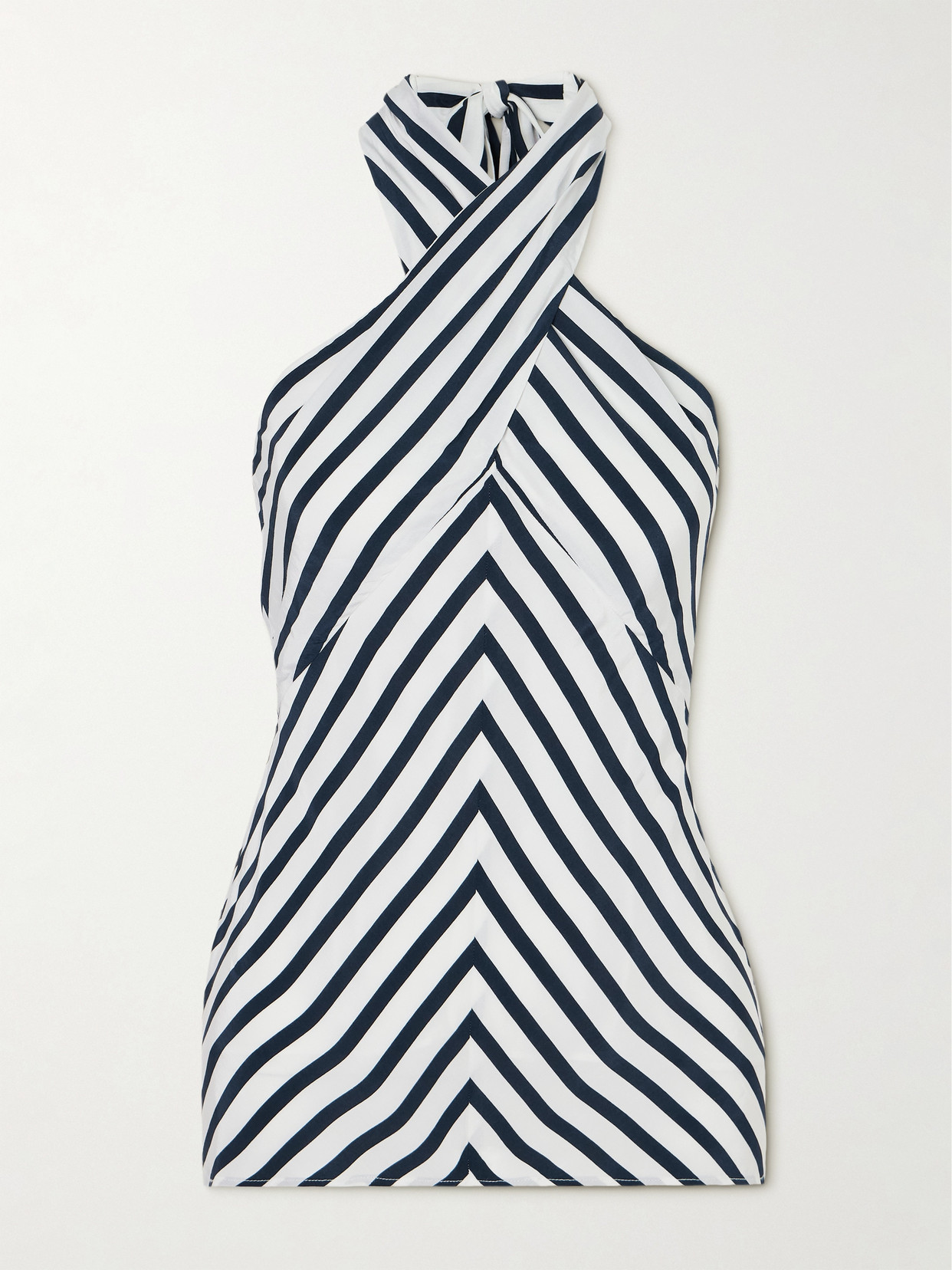 Staud Dawn Tie-neck Striped Crossover Halter Top In Multi