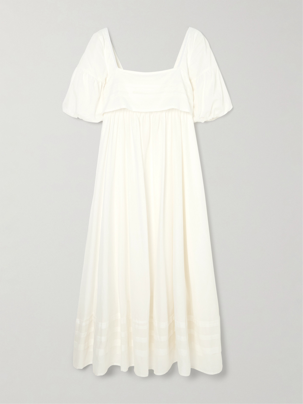 Shop Staud Darla Pleated Layered Cotton-voile Midi Dress In Ivory