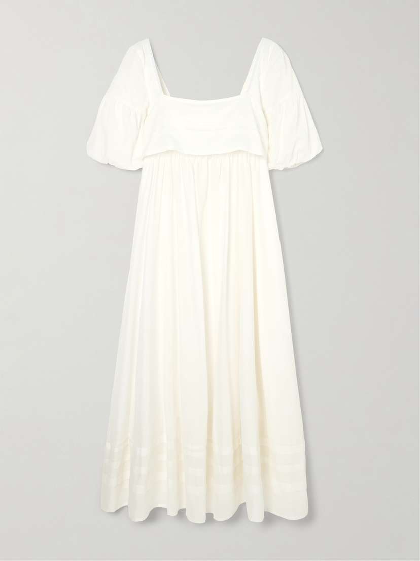 Staud Darla Pleated Layered Cotton-voile Midi Dress