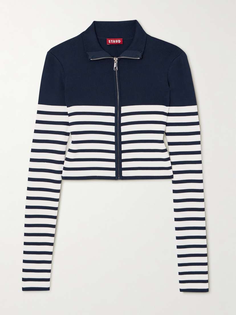 Staud Raft Striped Ribbed-knit Cardigan