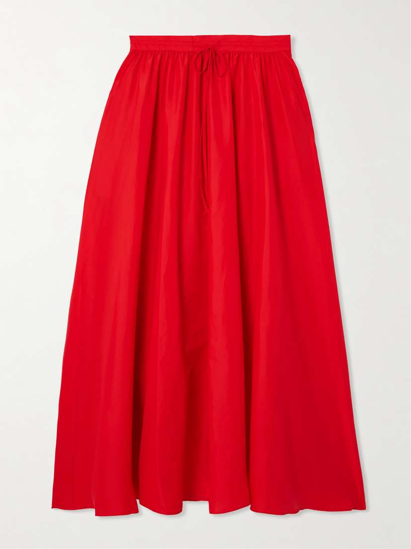 Staud Eden Pleated Taffeta Maxi Skirt