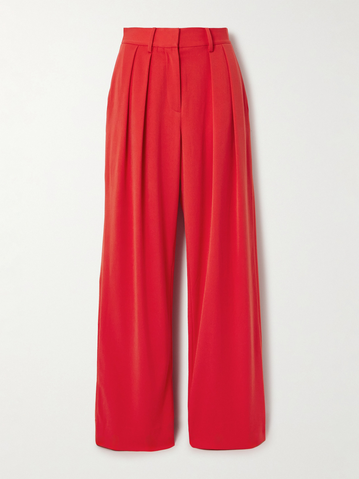 Staud Luisa Pleated Twill Wide-leg Trousers In Red