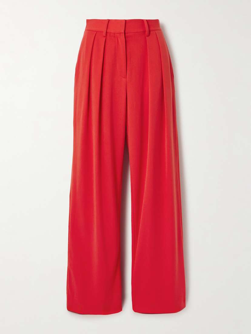 Staud Luisa Pleated Twill Wide-leg Pants