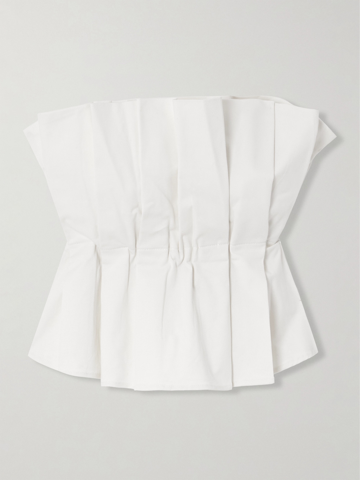 STAUD DOVER STRAPLESS PLEATED COTTON-BLEND TWILL TOP