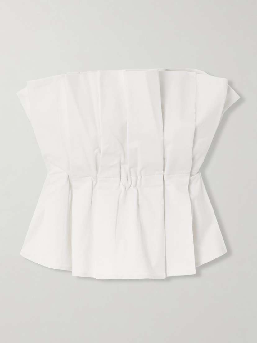 Staud Dover Strapless Pleated Cotton-blend Twill Top