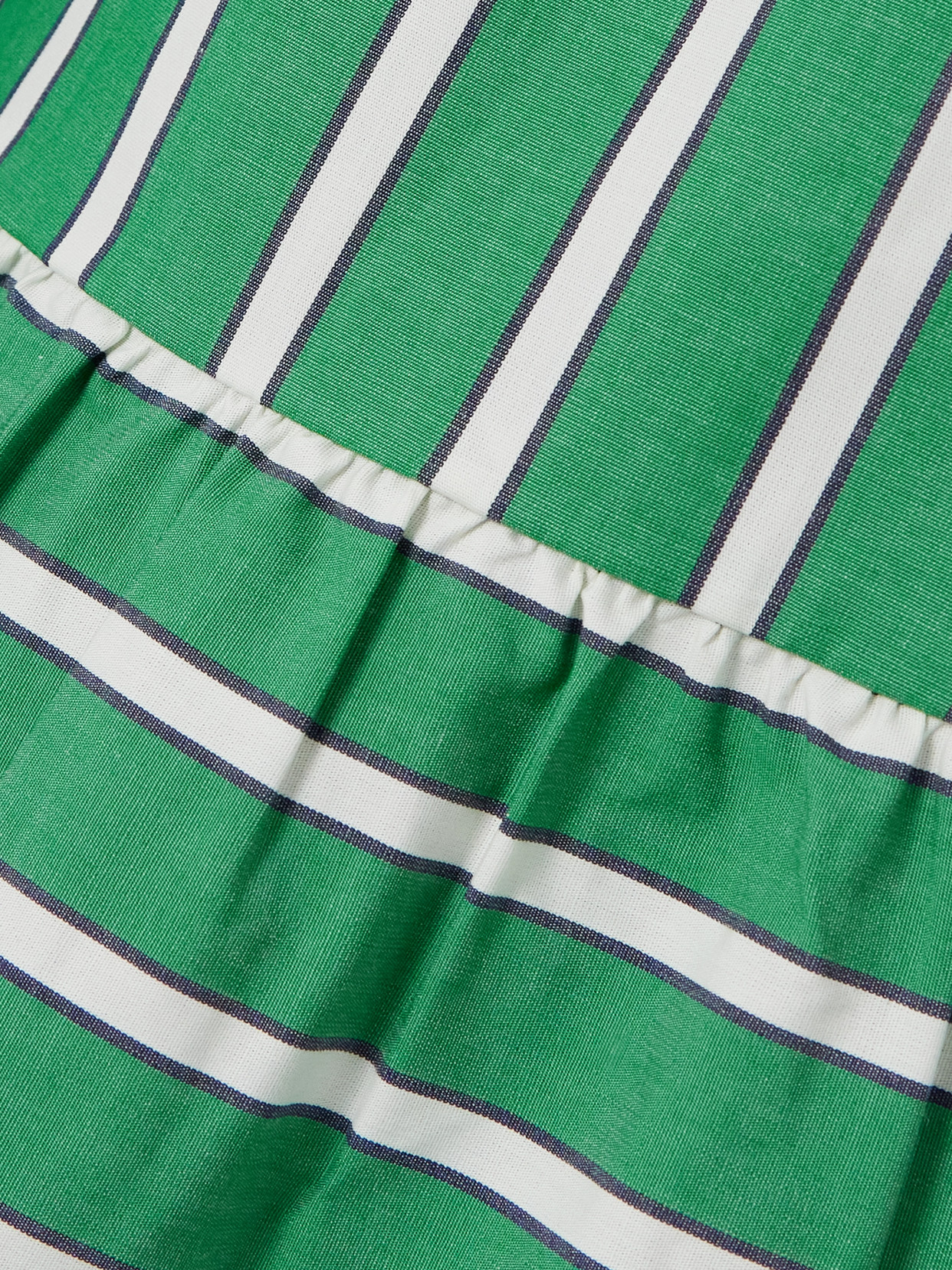 Shop Staud Marlowe Tiered Striped Cotton-blend Poplin Halterneck Mini Dress In Green