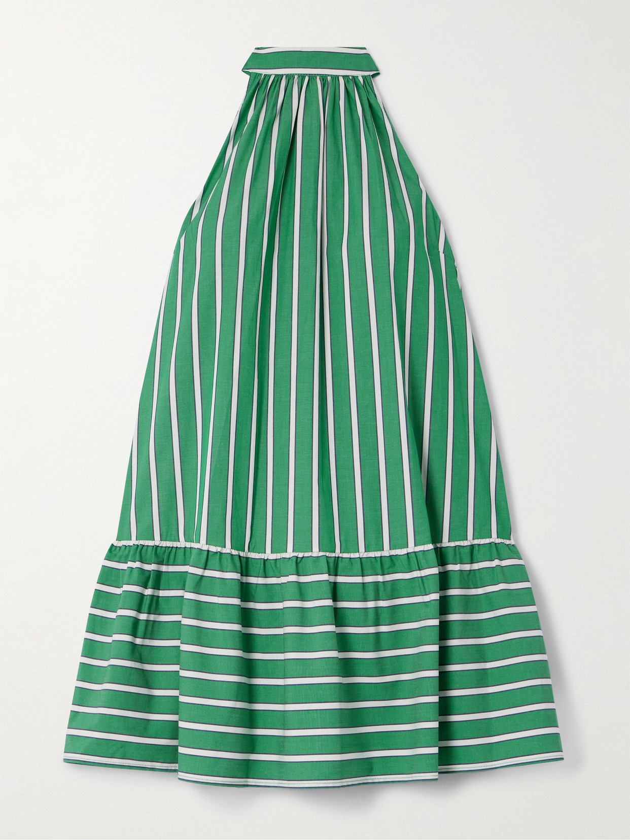 STAUD - Marlowe Tiered Striped Cotton-blend Poplin Halterneck Mini Dress - Green