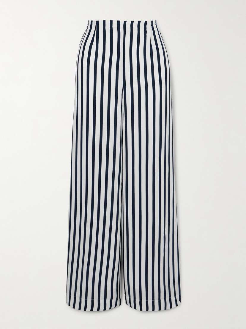 Staud Luke Striped Crepe De Chine Wide-leg Pants