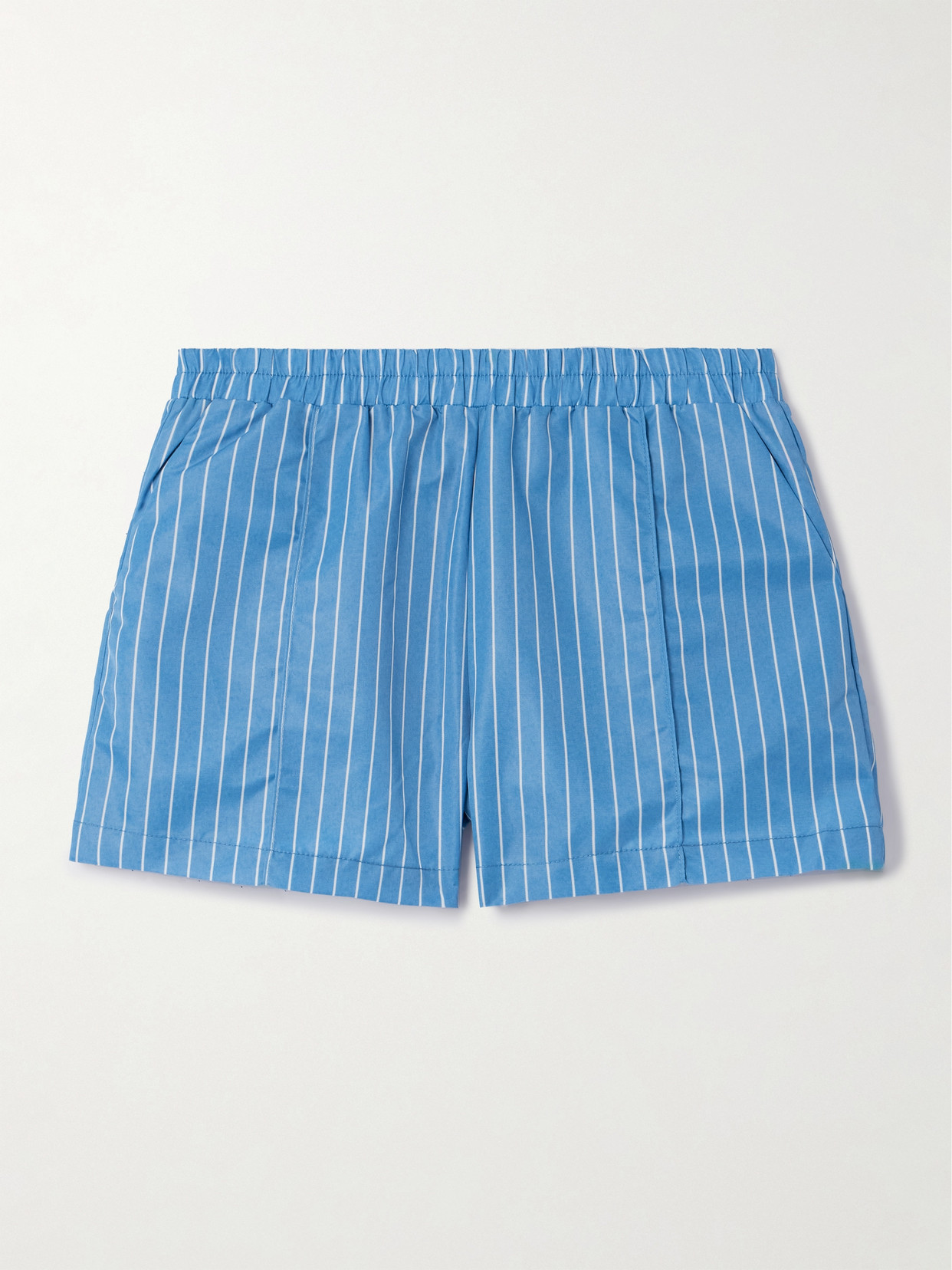 Staud Taurus Paneled Striped Shell Shorts In Blue