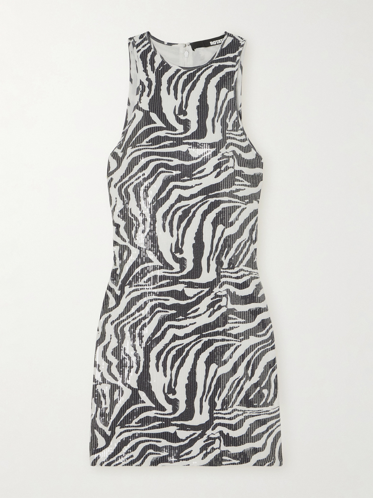 Rotate Birger Christensen Zebra-print Sequined Stretch Recycled-tulle Mini Dress In Animal Print