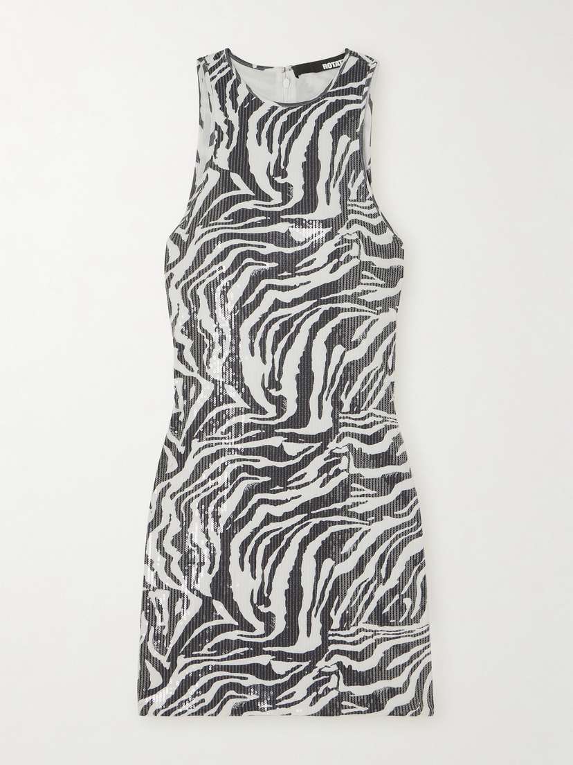 Rotate Birger Christensen Zebra-print Sequined Stretch Recycled-tulle Mini Dress