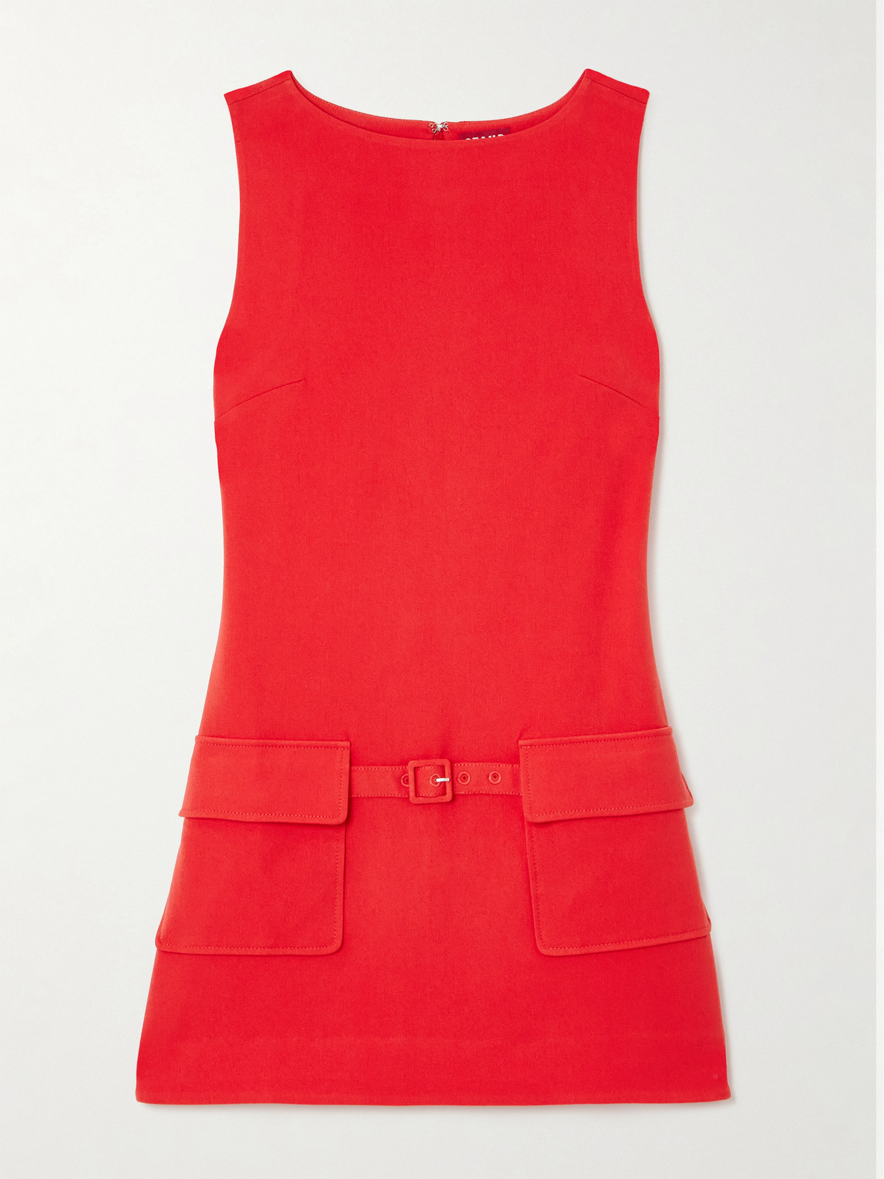 Staud Sheila Belted Stretch-crepe Mini Dress In Red