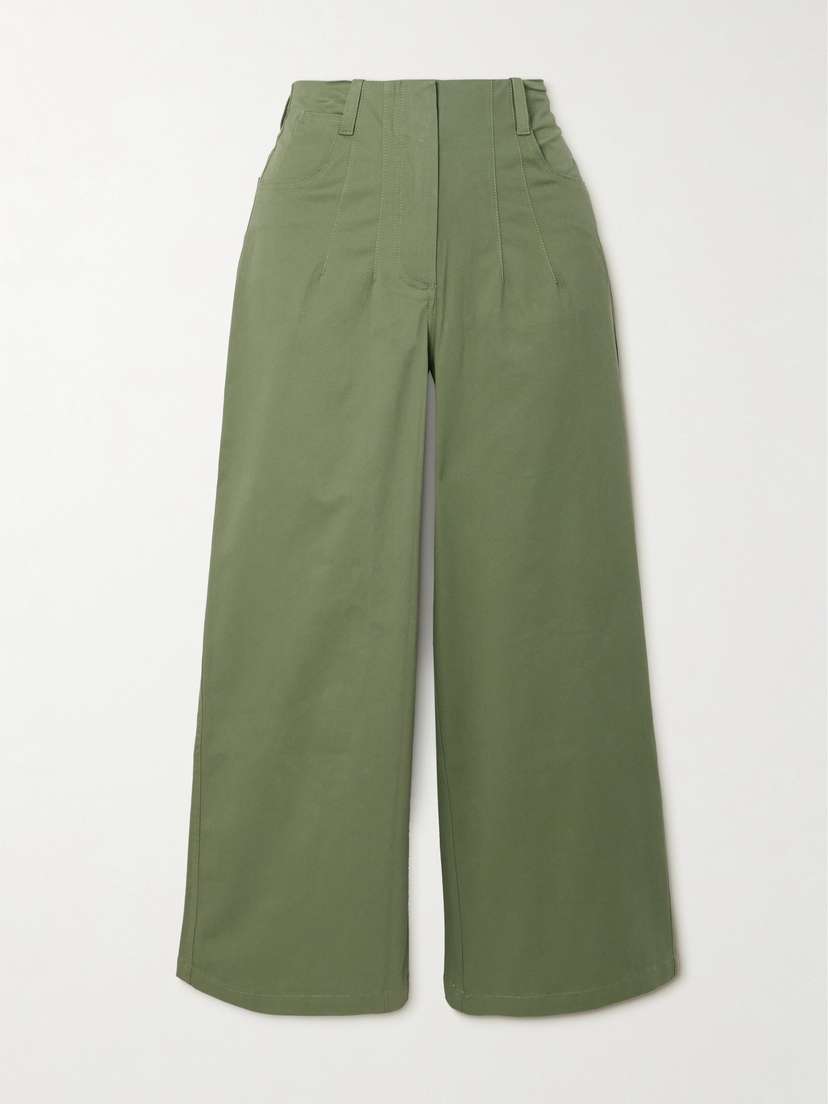 Staud Luca Cropped Cotton-blend Twill Wide-leg Pants