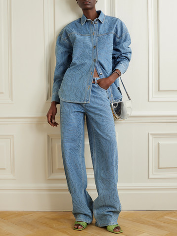 ROTATE Birger Christensen Oversized embellished organic denim shirt