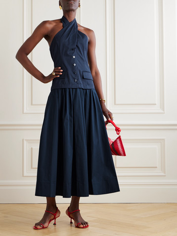 Staud Harrington open-back pleated cotton-twill and poplin halterneck maxi dress