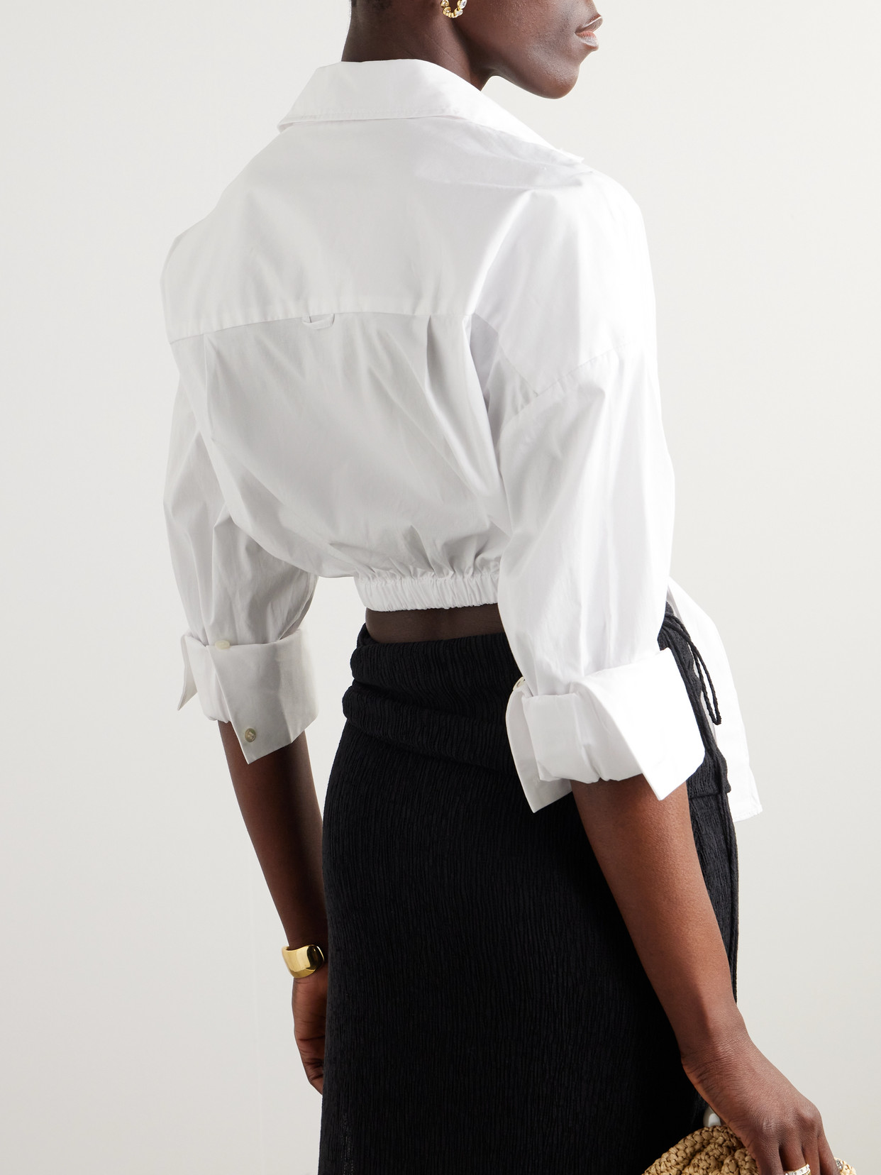 Staud Lisa Tie-front Cotton Shirting Crop Top In White