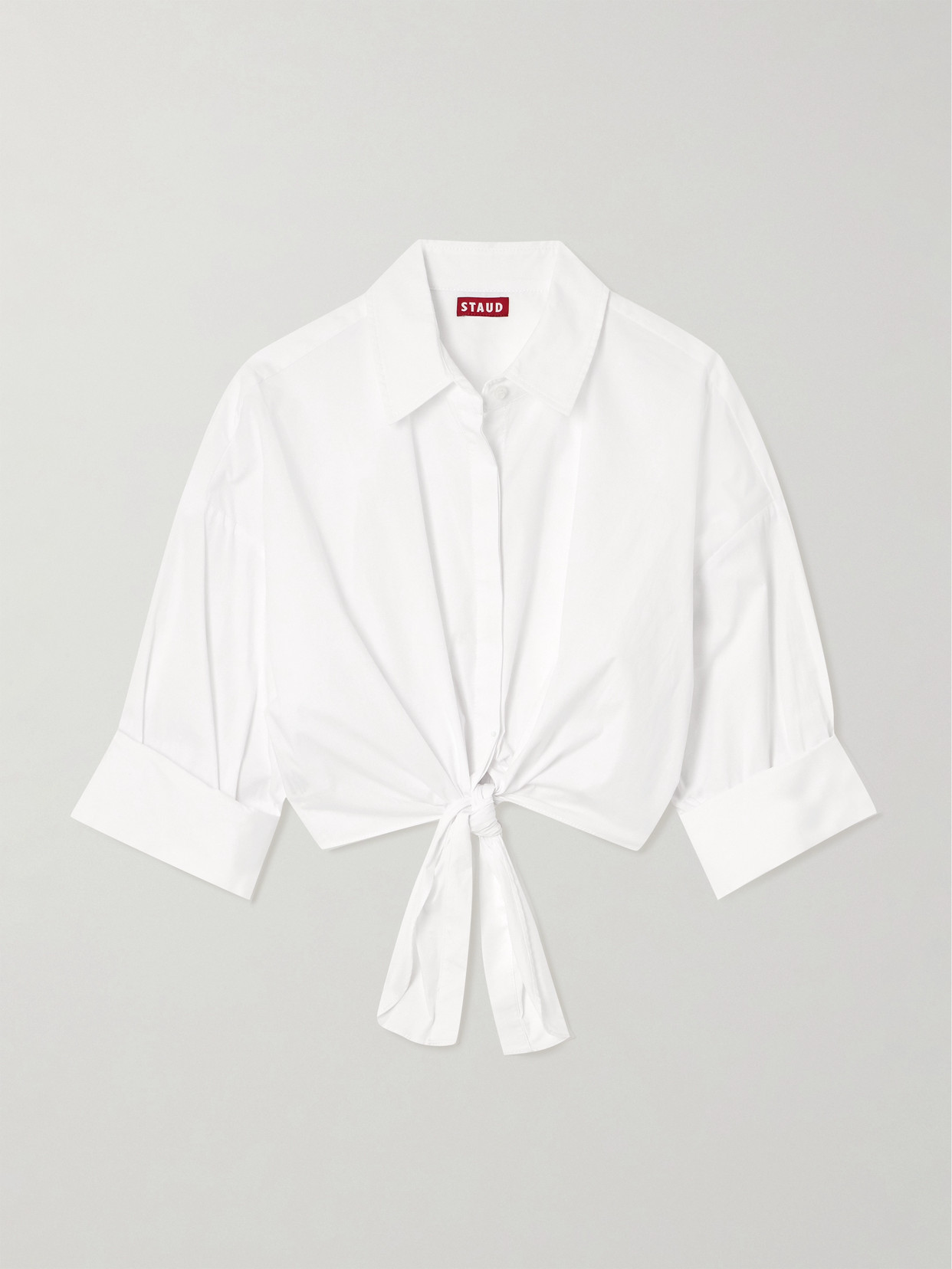 Shop Staud Lisa Knotted Cotton Poplin Shirt In White