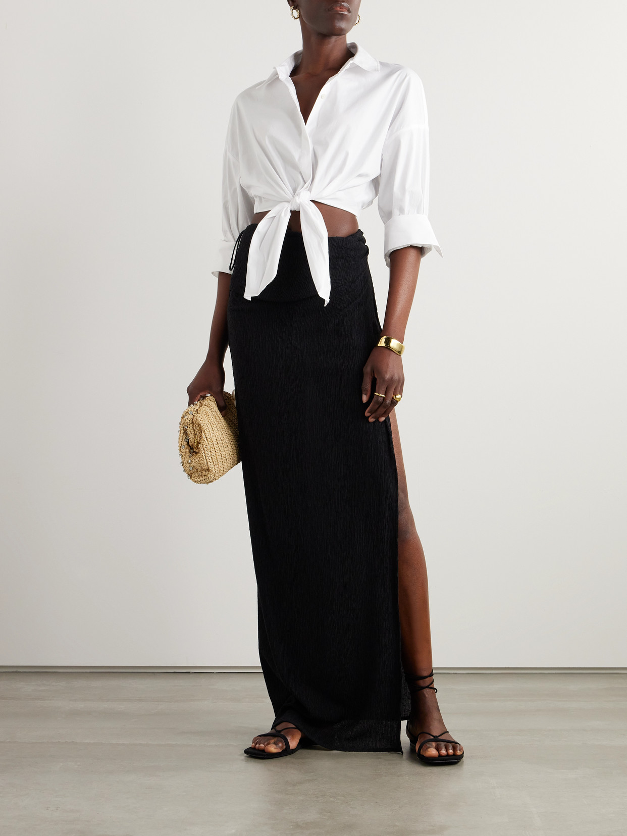 Staud Lisa Tie-front Cotton Shirting Crop Top In White