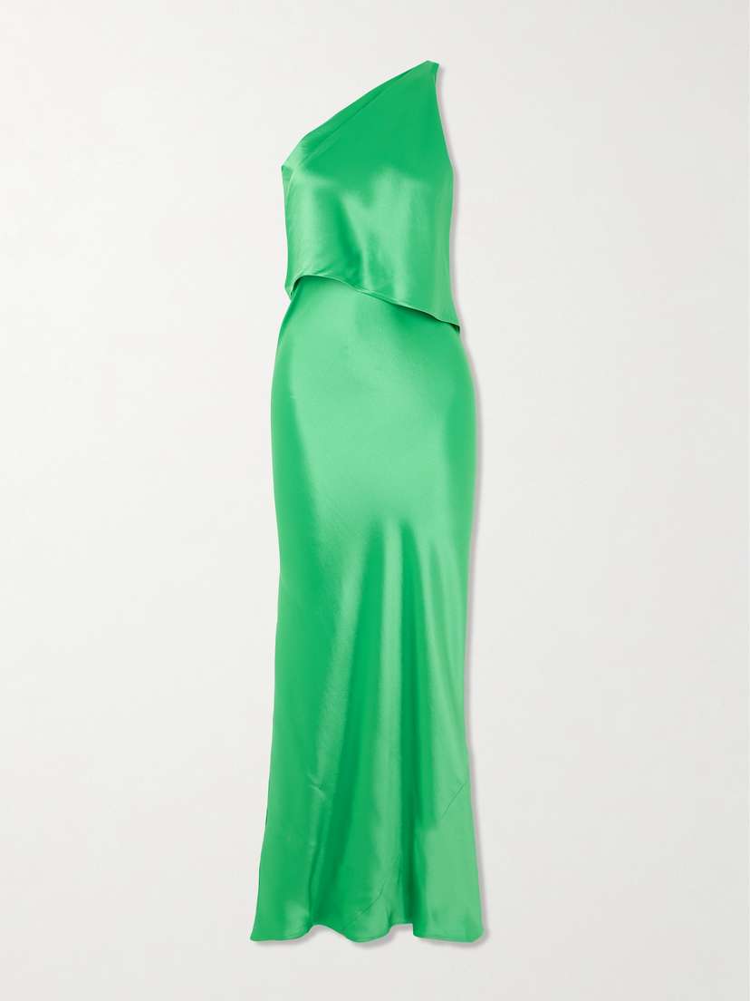Staud Naomi One-shoulder Layered Satin Maxi Dress