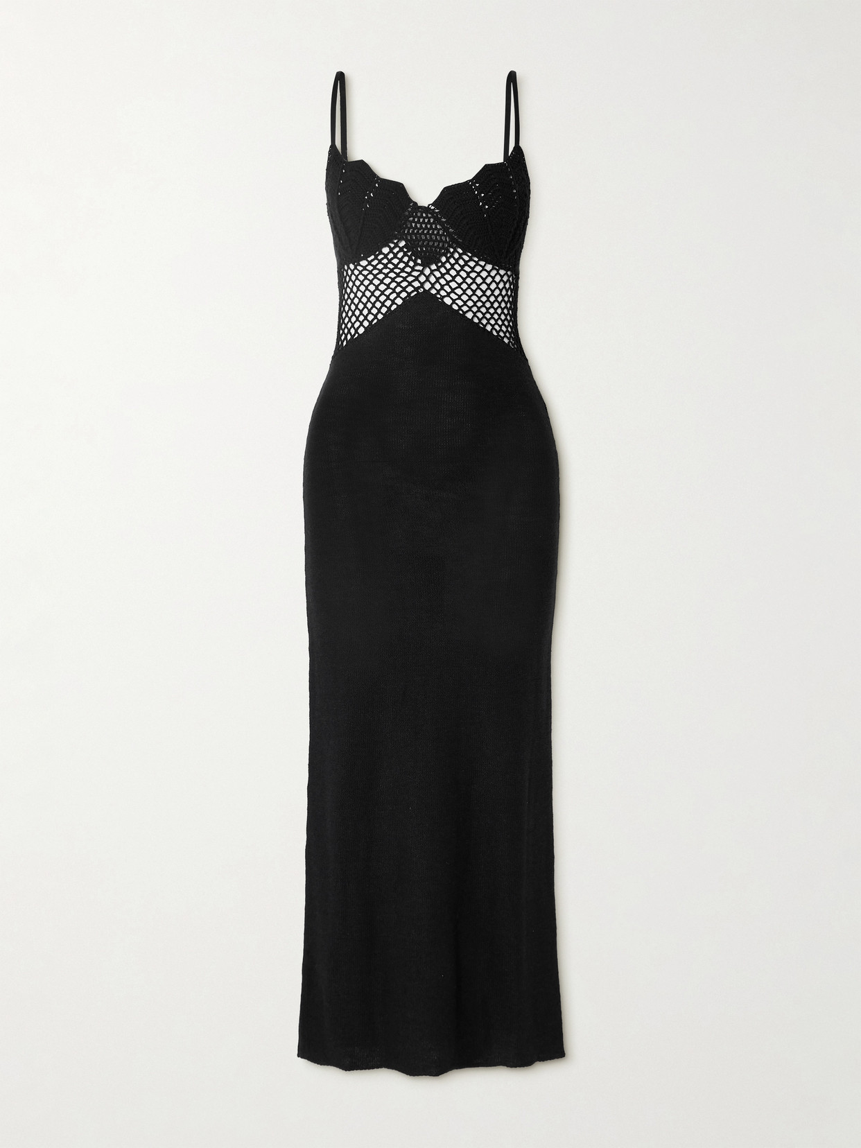 Staud Tara Crochet-trimmed Cotton Maxi Dress In Black