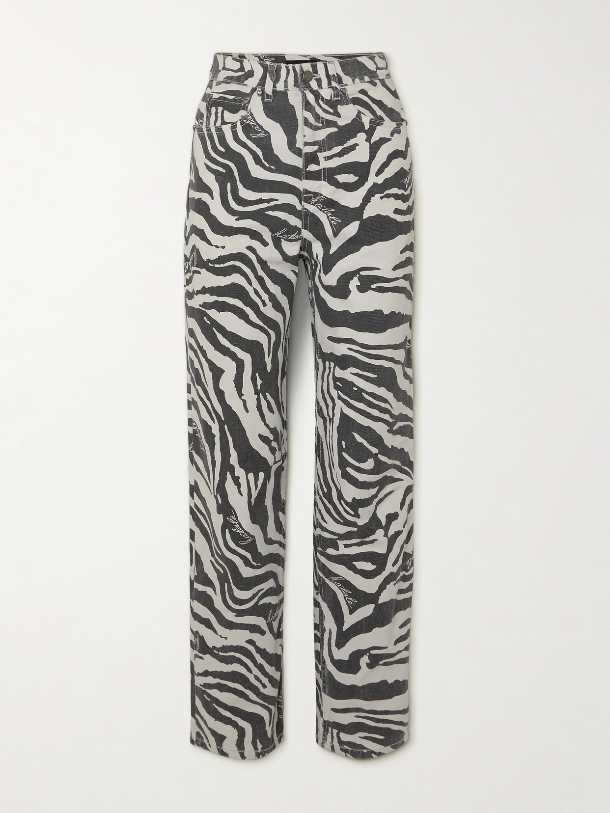 Rotate Birger Christensen Zebra-print Organic Denim High-rise Straight-leg Jeans In Animal Print