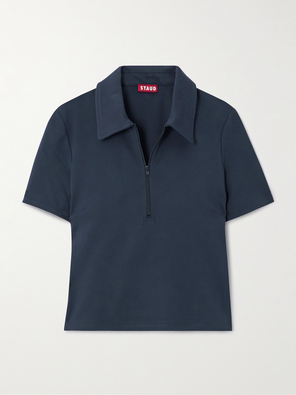 Staud Lonnie Stretch-ponte Polo Shirt In Blue