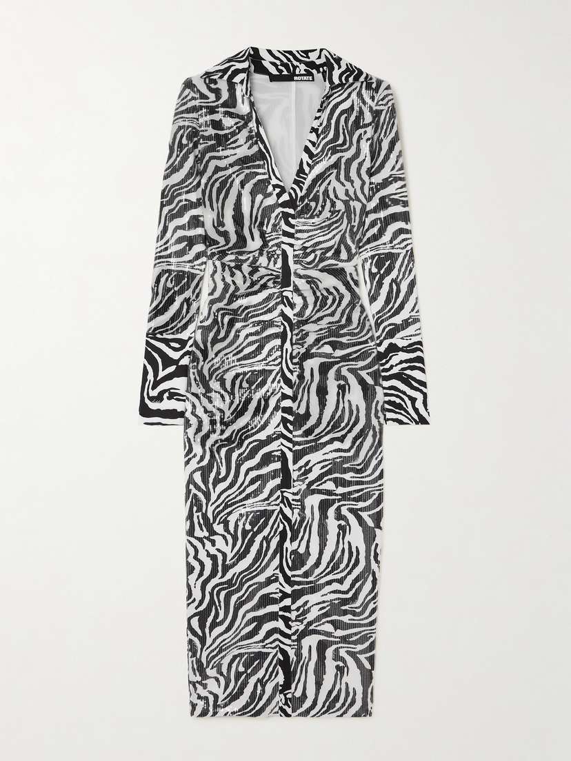 Rotate Birger Christensen Zebra-print Sequined Stretch Recycled-tulle Midi Dress