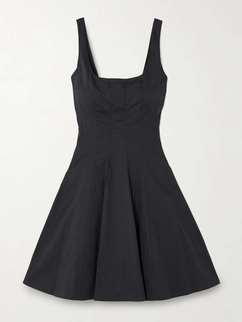 Staud Wells Pleated Cotton-blend Poplin Mini Dress