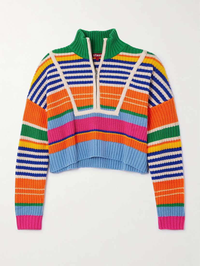 Staud Hampton Cropped Striped Cotton-blend Sweater
