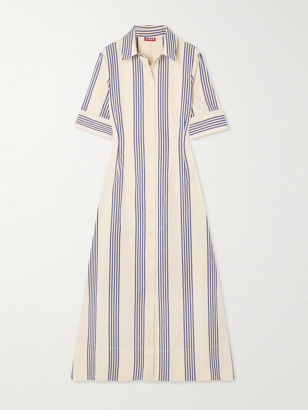 STAUD - Joan Striped Cotton-blend Poplin Midi Shirt Dress - Cream