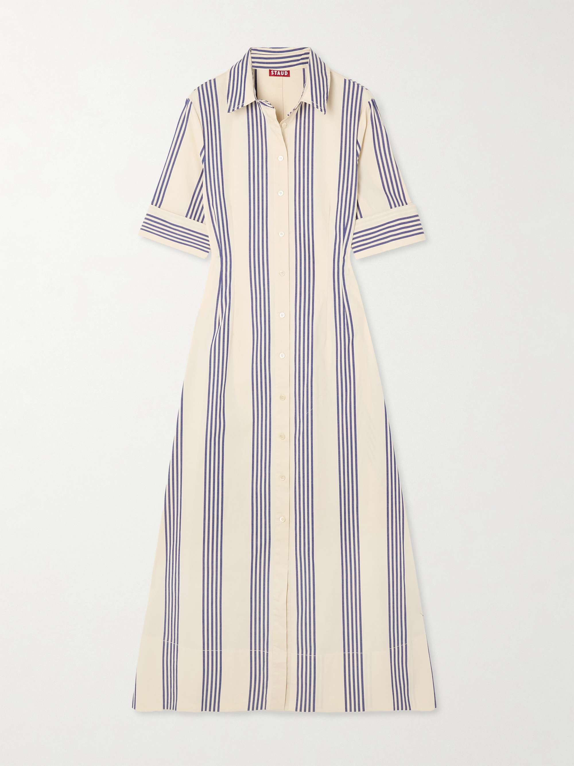 Joan striped cotton blend poplin midi shirt dress cream US0